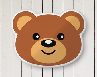 Bear face shaped pillow, Animal lover throw pillow, Cute bear face  room decor