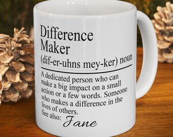 Taza de café personalizada que marca la diferencia, regalo de agradecimiento perfecto para maestros, regalo para jefes de empleadores, regalos para mentores, regalos para amigos o compañeros de trabajo
