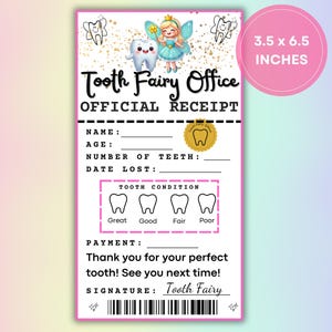 Recibo del Hada de los Dientes, Carta del Hada de los Dientes, Nota del Hada de los Dientes, Tarjeta con Carta del Hada de los Dientes para Imprimir, Certificado del Hada de los Dientes para Descargar