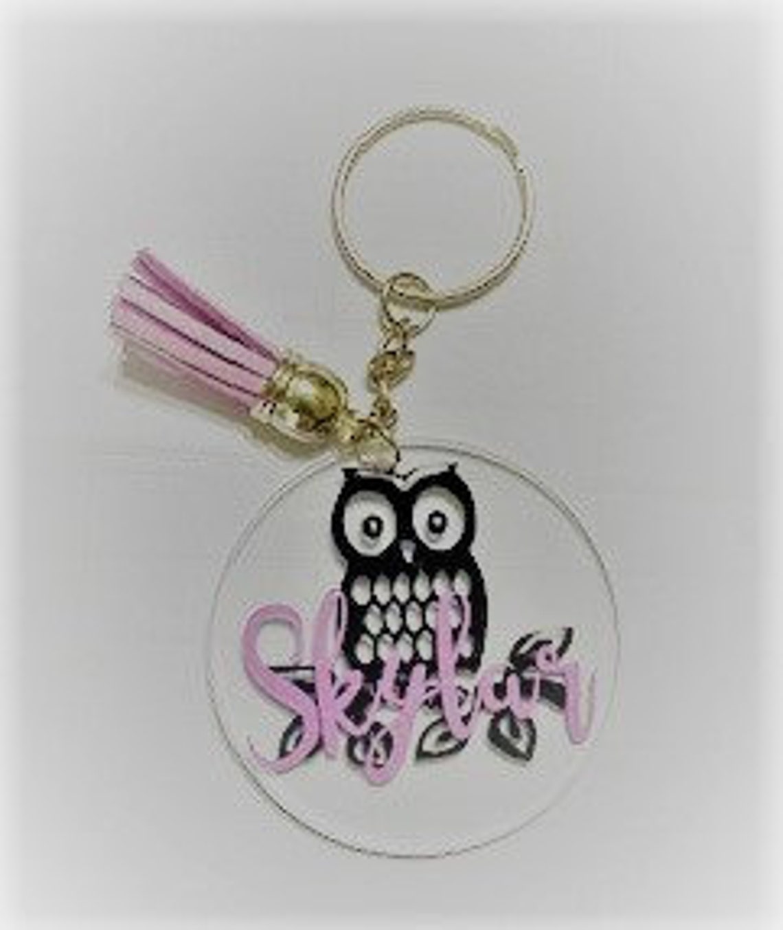 Personalized Owl acrylic keychain with tassel Personalized Etsy