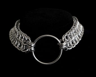 Stainless Steel Chainmail Necklace, Half Persian Weave, Chainmaille Choker, Goth Y2K Handmade Jewelry