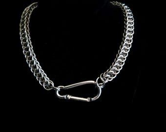 Carabiner Choker, Chainmail Necklace, Half Persian Chainmaille Handmade