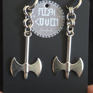 Medieval Axe Chainmail Earrings, Stainless Steel Goth Punk Battle Axe Pendant image 2