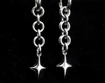 Sparkle Chainmail Earrings, Medieval Gothic Dangle Huggie Hoops