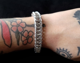 Chainmail Bracelet, Half Persian Weave Chainmaille, Stainless Steel, Aluminum
