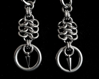 European Chainmail Earrings - Stainless Steel Huggies - Alt Chainmaille Goth Y2K