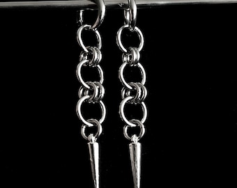 Angel Chainmail Earrings - Stainless Steel Huggie Hoops - Alt Chainmaille Goth Y2K