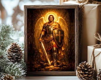 Archangel Michael Wall Art | Saint Michael Catholic Artwork | Religious Home Decor | Angel Warrior Art | Christian Faith Wall Art