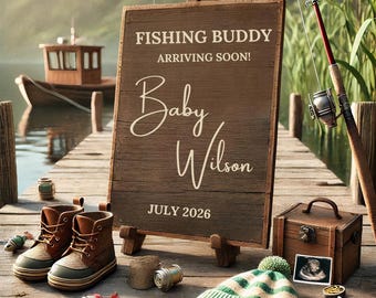 Fishing Buddy Arriving Soon Pregnancy Announcement Outdoor Baby Reveal Rustic Baby Announcement Digital Download Unique Baby Announcement