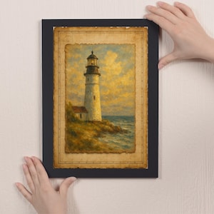 Vintage Lighthouse Coastal Print: Nautical Ocean Landscape (Digital Download
