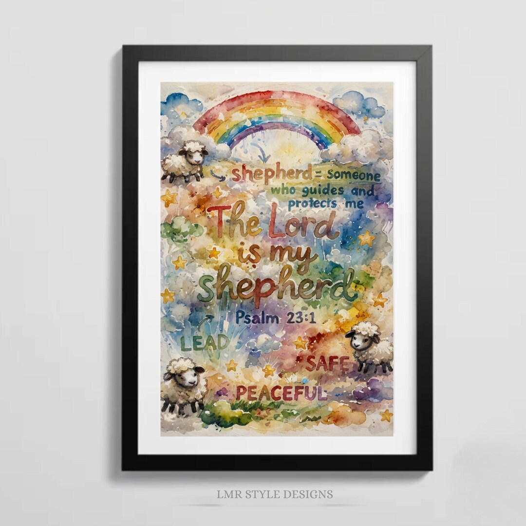 The Lord is My Shepherd Print Psalm 23 Wall Art | Christian Kids Room ...