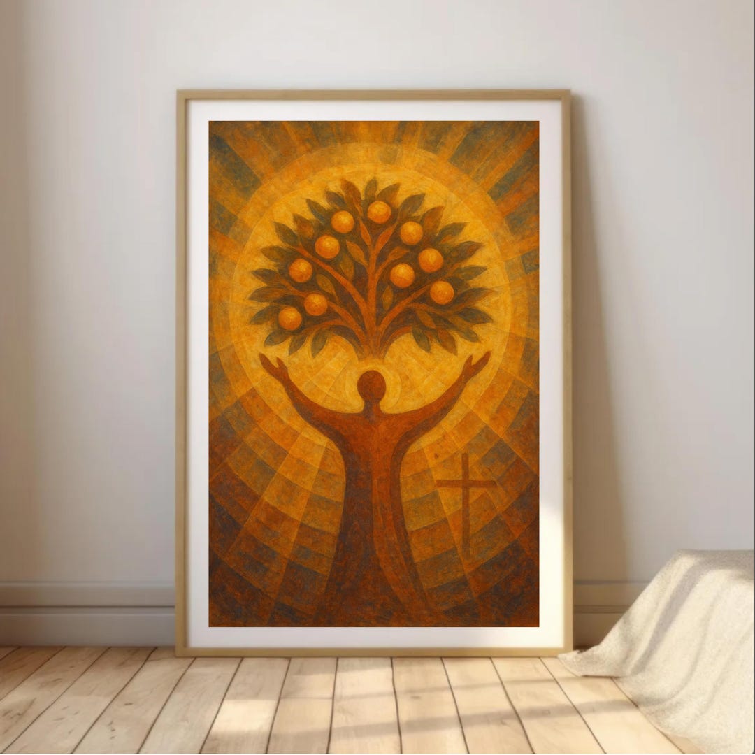 Tree of Life Christian Artwork | Spiritual Wall Art With Cross Symbol ...