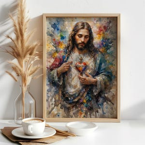 Sacred Heart of Jesus Digital Artwork | Religious Christian Wall Art | Catholic Printable Art | Sacred Heart Decor | Download | Divine Mercy