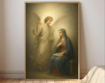 Die Verkündigung Wandkunst | Engel Gabriel und Mary Druck | Katholische Religiöse Malerei | Heiliger Moment Christian Home Decor | Digitaler Download