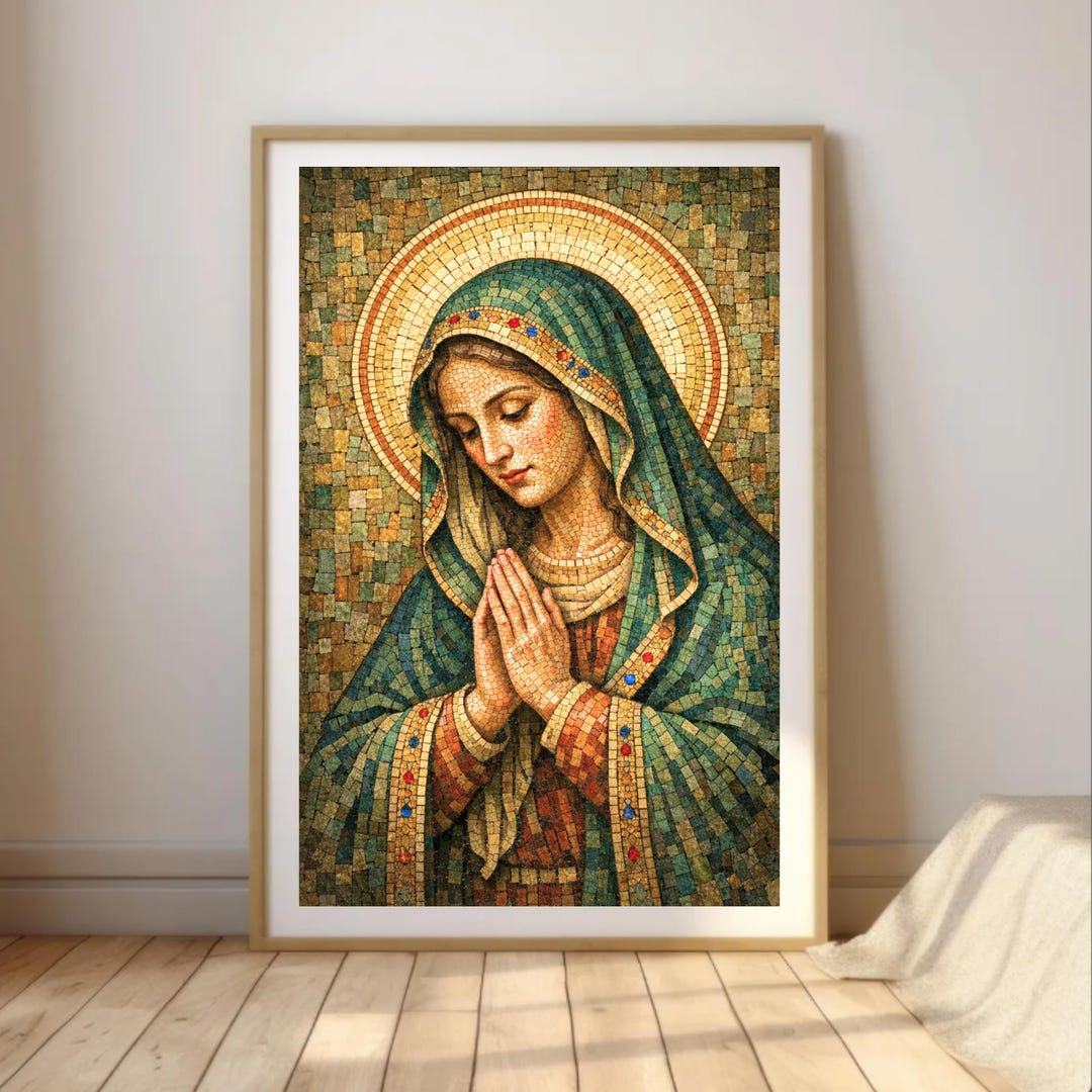 Virgin Mary Mosaic Wall Art | Catholic Marian Prayer Print | Blessed ...