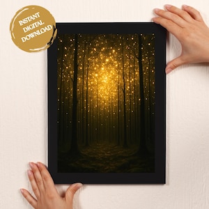 Glowing Enchanted Forest Print | Magical Firefly Woods Wall Art | Nature Fantasy Poster | Home Decor | Botanical Artwork | Digital Download