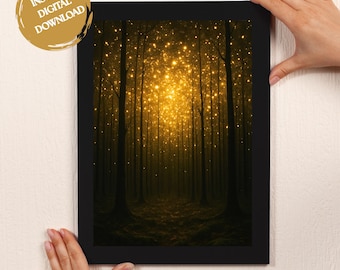 Leuchtender verzauberter Wald Poster | Magische Firefly Woods Wandkunst | Nature Fantasy Poster | Wohnkultur | Botanisches Kunstwerk | Digitaler Download