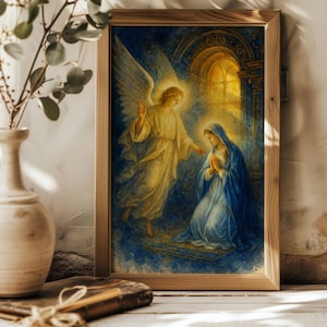 The Annunciation Wall Art | Angel Gabriel and Mary Print | Catholic Religious Painting | Holy Moment Christian Home Decor | Digital Download
