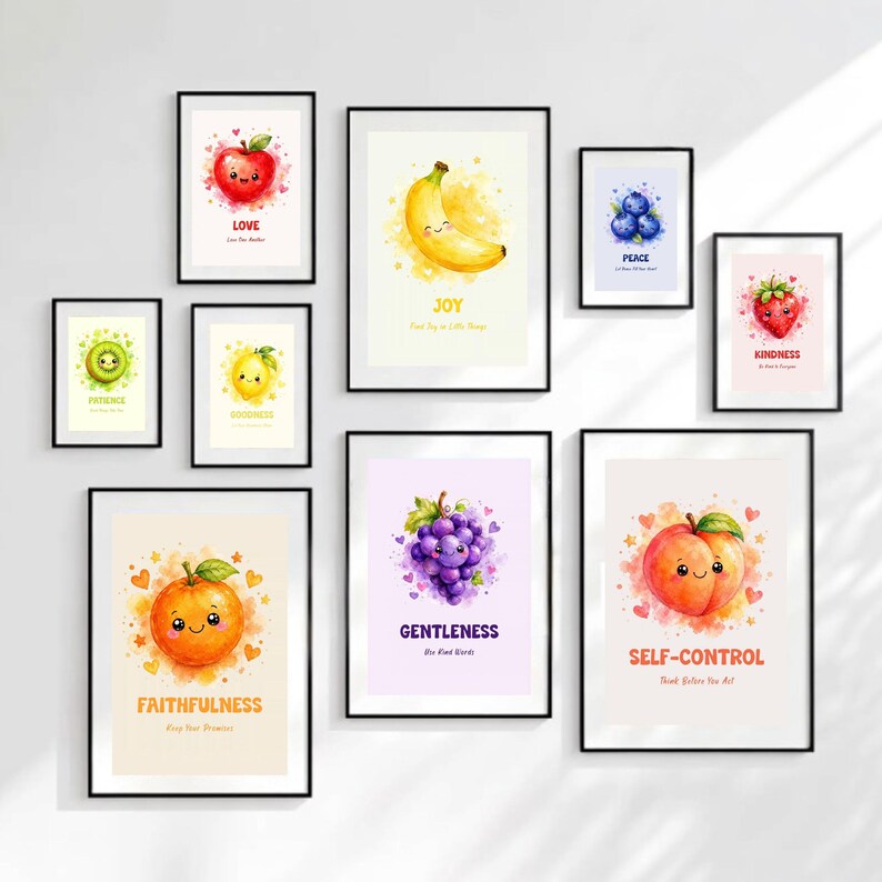 Fruit of the Spirit Wall Art Set of 9 | Christian Nursery Prints ...
