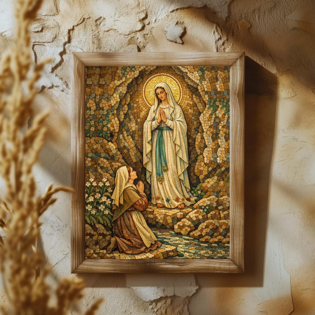 Our Lady of Lourdes Mosaic Wall Art | Virgin Mary Apparition Artwork ...