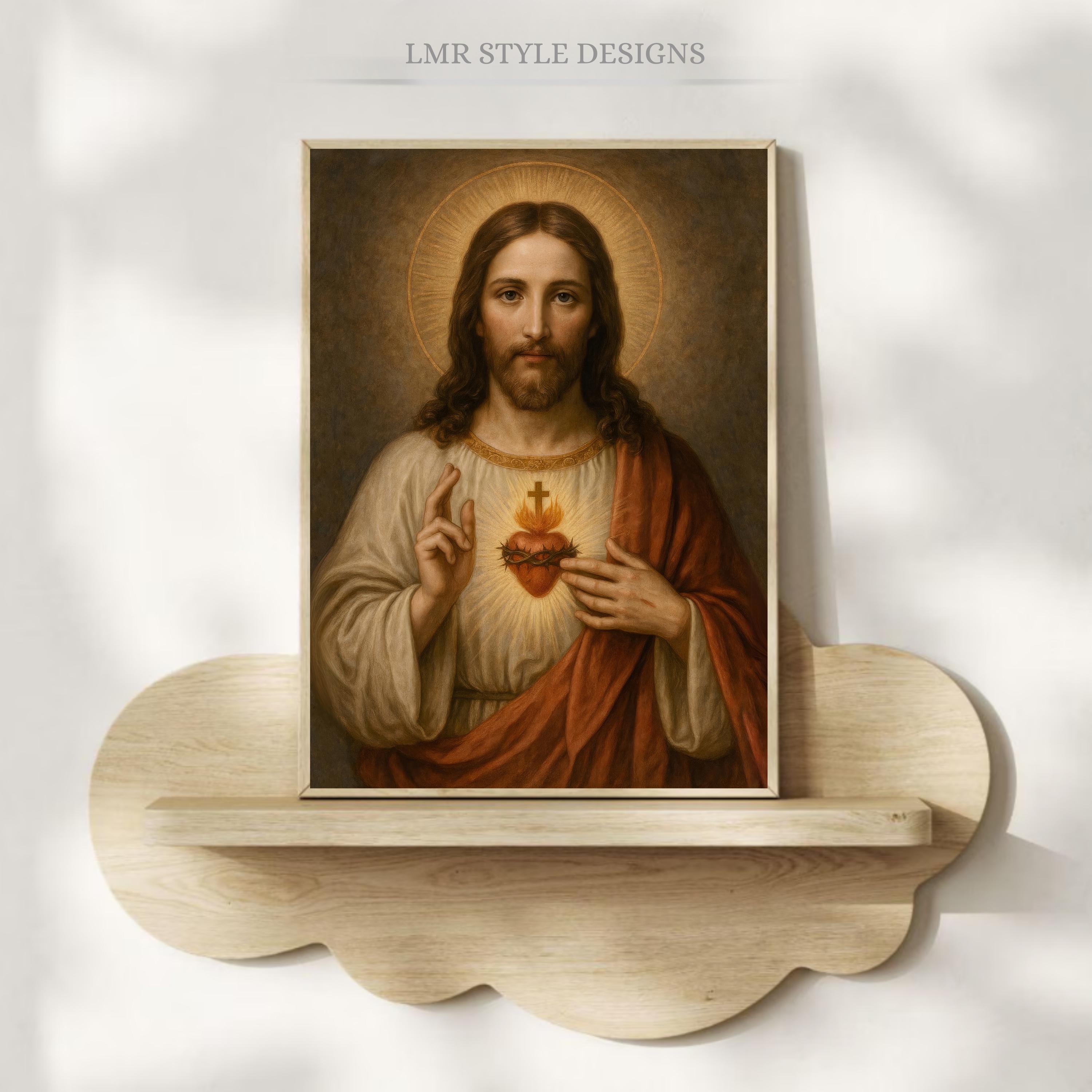 イエスの聖心のカトリック壁アート | 神の慈悲の肖像画プリント | 宗教