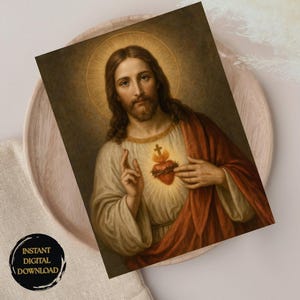 Katholieke muurkunst Heilig hart van Jezus | Portretafdruk goddelijke barmhartigheid | Religieus christelijk decor | Jezus heilig hart schilderij | Spiritueel