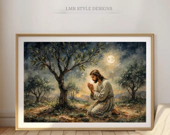 Jesus Praying in the Garden of Gethsemane | Christian Wall Art | Peaceful Faith and Prayer Print | The Agony in the Garden Digital Download