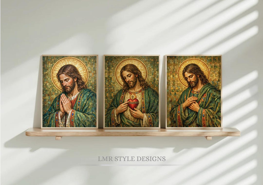 Jesus Christ Wall Art Set of 3 | Christ in Prayer Mosaic Artwork ...