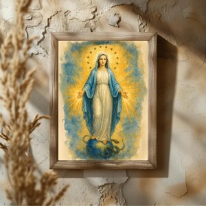 Impresión de la Inmaculada Concepción / Arte mural católico de la Santísima Virgen María / Imagen mariana brillante para la decoración del hogar de la fe cristiana / Descarga digital