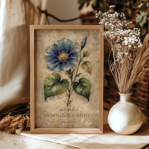 September Birth Flower Morning Glory Art Print | Blue Morning Glory Flower Artwork | Vintage Botanical Wall Decor | September Birthday Gift
