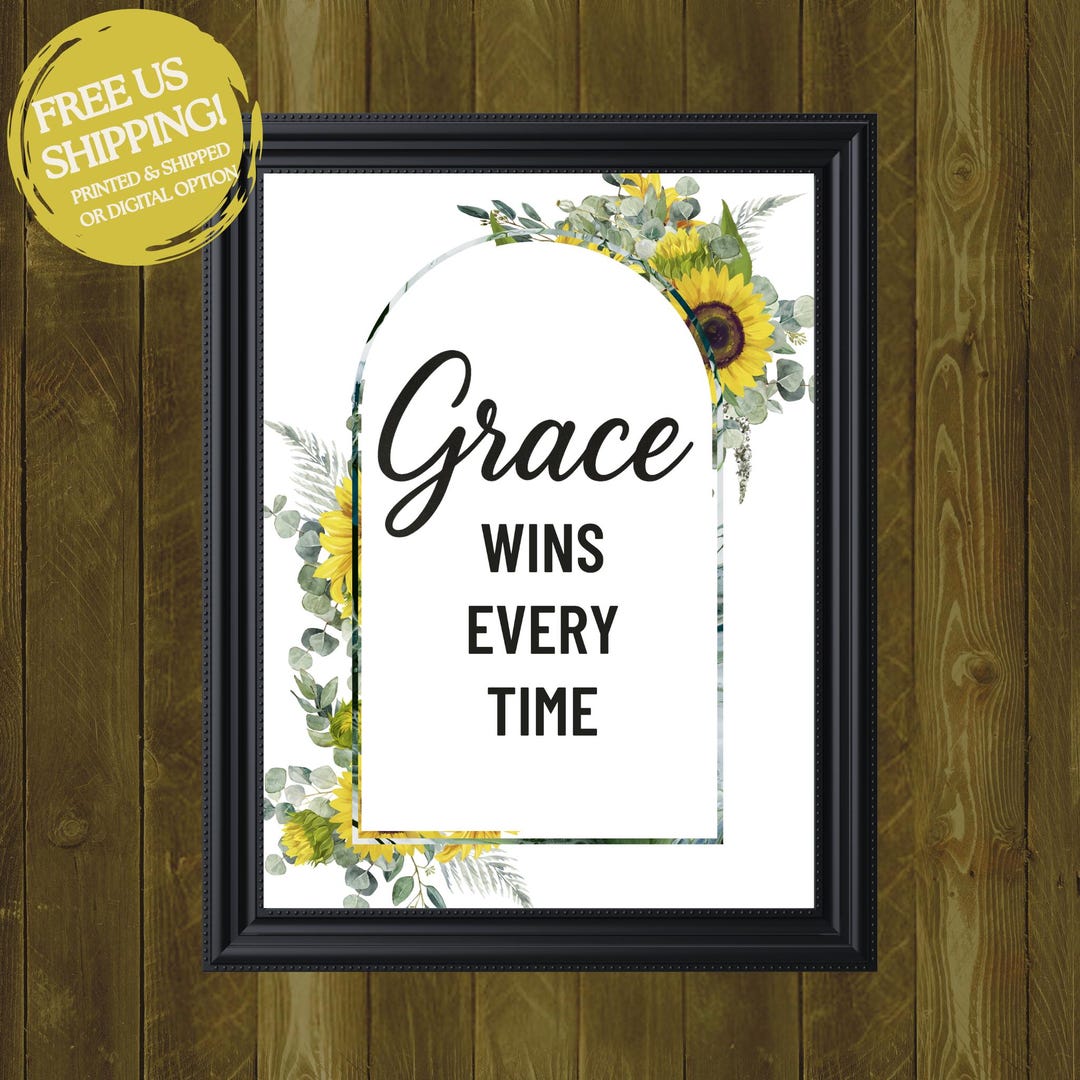 Grace Wins Every Time Sunflower Wall Art | Christian Farmhouse Decor ...
