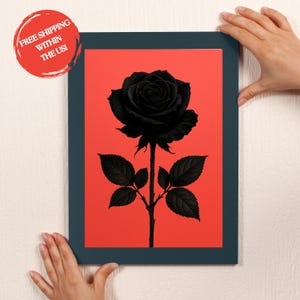 Black Rose Wall Art Red | Gothic Floral Wall Art Print | Dark Romantic Rose Poster  | Black Flower Artwork for Home Decor | Gift for Her