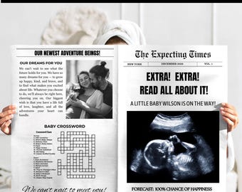 Newspaper Baby Announcement | Personalized Pregnancy Announcement | Digital Download | Newspaper Baby Shower Pregnancy announcement Custom