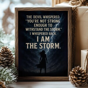 Décoration murale sur toile Je suis la tempête pour elle | Impression puissante citation féminine | Livraison ou option numérique | Décor orageux | Cadeau de motivation pour elle image 2