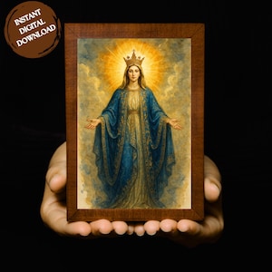 Queen of Heaven Wall Art | Blessed Virgin Mary Print | Catholic Religious Artwork | Halo Marian Decor for Christian Home | Digital Download
