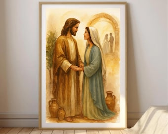 Hochzeit zu Kana – Christliche Wandbilder | Jesu erstes Wunder | Marien-Wandbilder (Biblische Motive) | Katholische Hochzeitsdekoration | Bibelvers-Druck
