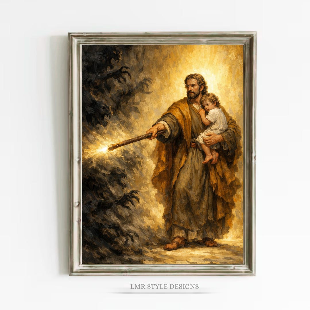 St. Joseph Protector Saint Joseph Protector Against Evil Wall Art | Holy Guardian Christian ...