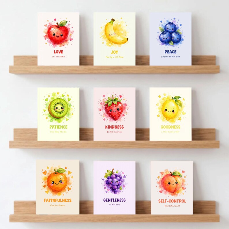 Fruit of the Spirit Wall Art Set of 9 | Christian Nursery Prints ...