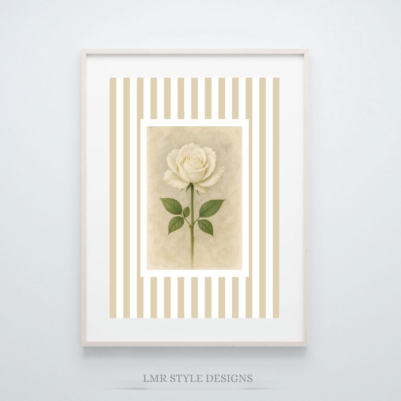 Neutral Roses Printable White Rose Wall Art | Vintage Botanical Print | Neutral Floral Decor ...