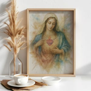 Immaculate Heart of Mary Watercolor Print | Vibrant Sacred Heart Painting | Catholic Wall Decor Holy Mother Digital Download Faith Artwork