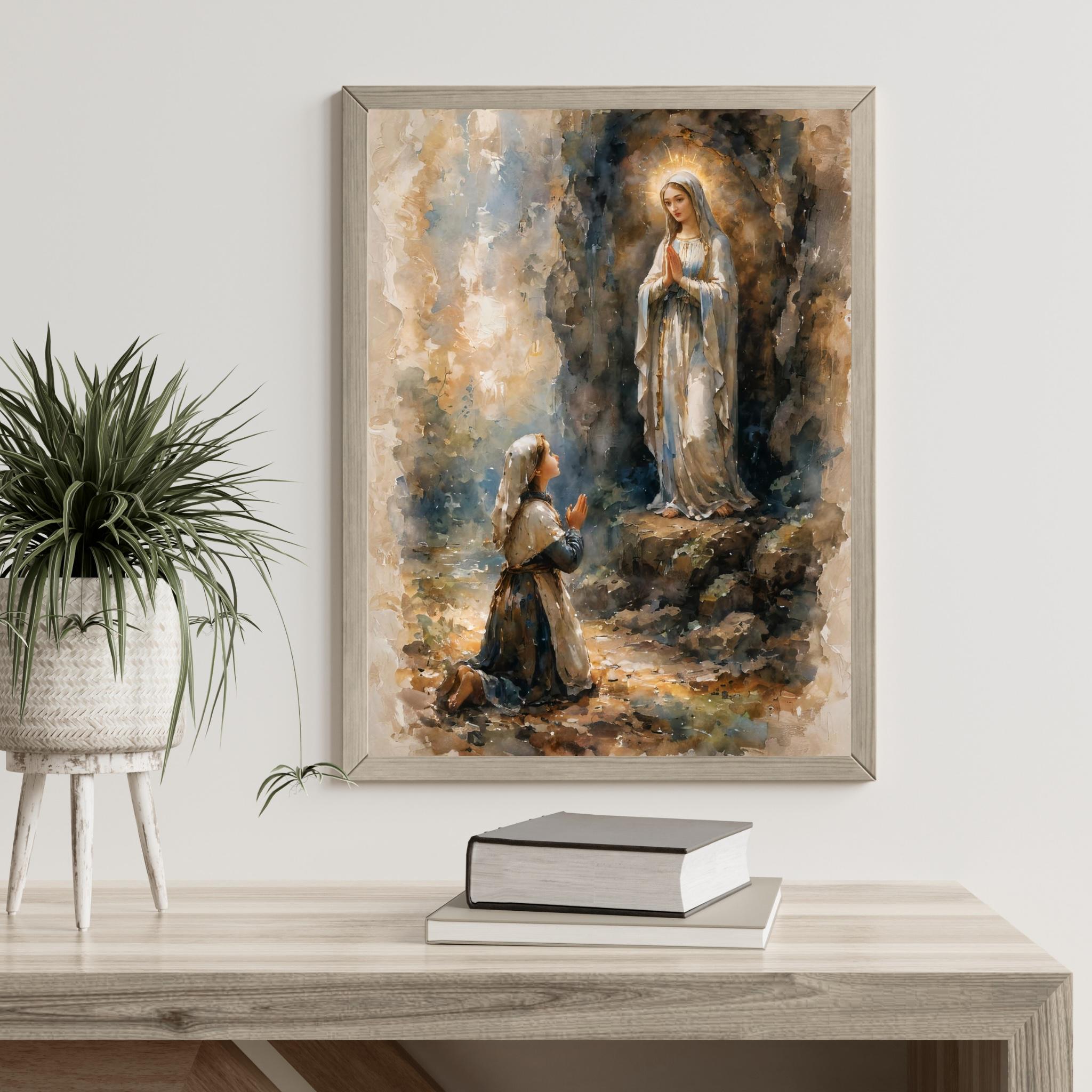 Our Lady of Lourdes Print | Catholic Virgin Mary Art | Spiritual Wall ...