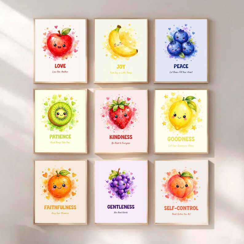 Fruit of the Spirit Wall Art Set of 9 | Christian Nursery Prints ...