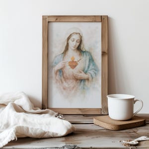 Sacred Heart of Mary Watercolor Print | Immaculate Heart of Mary Painting | Religious Digital Download | Mary God Decor | Catholic Wall Art