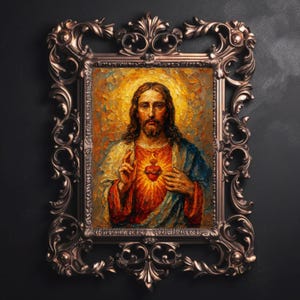 Digitale print Heilig hart van Jezus | Katholiek-christelijke muurkunst in geschilderde stijl voor gebedsruimte thuiskerk direct downloaden | Spiritueel