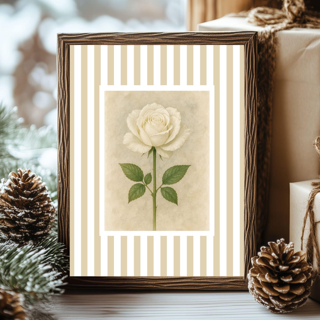Neutral Roses Printable White Rose Wall Art | Vintage Botanical Print | Neutral Floral Decor ...