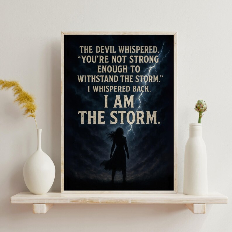 Décoration murale sur toile Je suis la tempête pour elle | Impression puissante citation féminine | Livraison ou option numérique | Décor orageux | Cadeau de motivation pour elle image 5