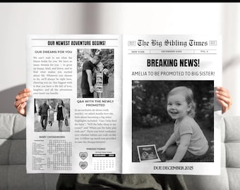 Custom Big Brother/Sister Newspaper Pregnancy Announcement | Sibling Reveal for Toddler | New Baby On the Way | Personalized Baby Reveal