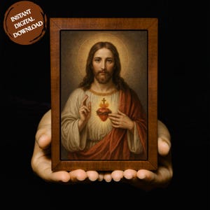 Heiligstes Herz Jesu Katholische Wandkunst | Göttliche Barmherzigkeit Portrait Druck | Religiöses Christliches Dekor | Jesus Sacred Heart Gemälde | Spirituell