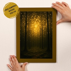 Glowing Enchanted Forest Wall Art Print | Magical Firefly Woods Artwork for Fantasy Home Decor | Artwork Nature | Dark Maximalist Art Print