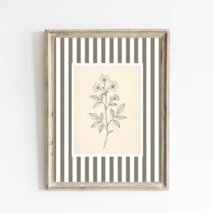 Pretty Neutral Floral Art with Stripes | Botanical Digital Download Poster | Minimalist Flower Print Home Decor | Vintage Floral Cottagecore